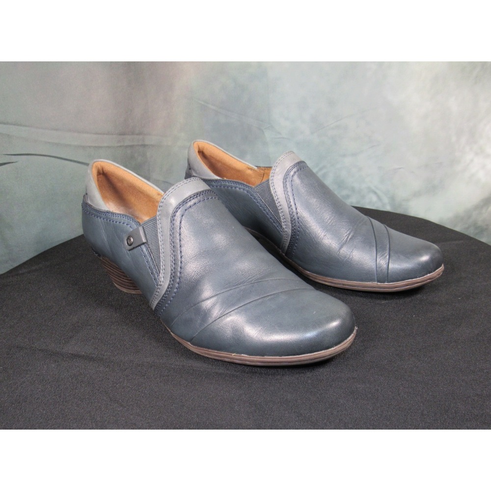 Cobb Hill Blue Leather Slip On Block Heel Loafers Womens 9.5